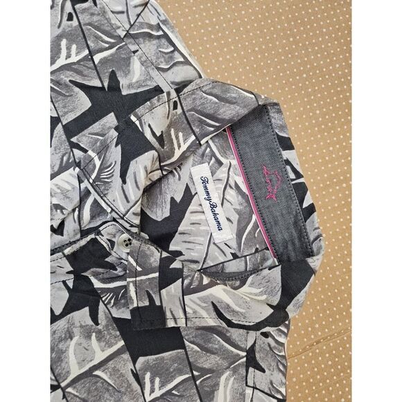 Tommy Bahama Hawaiian Shirt Mens L Gray Palm Leaf Button Up Resort Wear Casual - Picture 6 of 9